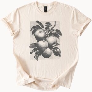 Botanical Fruit Branches Graphic Tee Vintage Etching Style Natural
